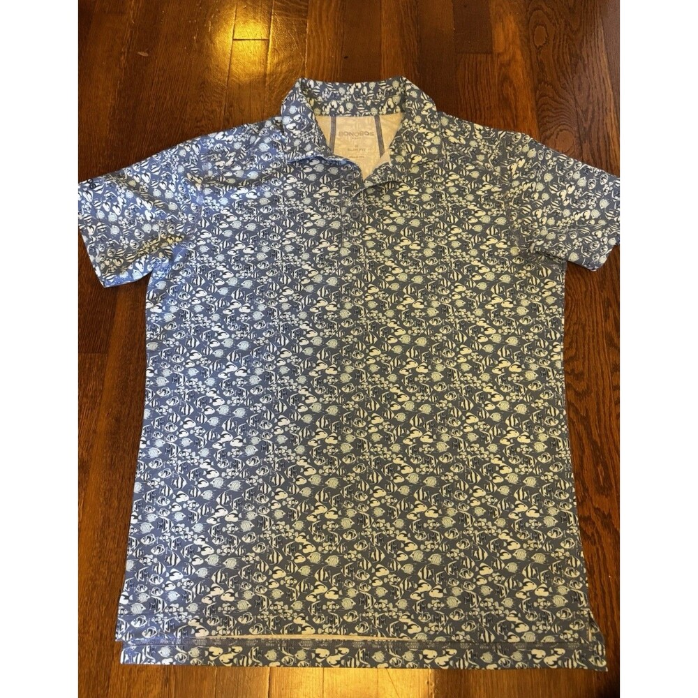 Bonobos Golf Men's M-Flex Performance Polo Shirt Medium Slim Fit Blue Fish Print